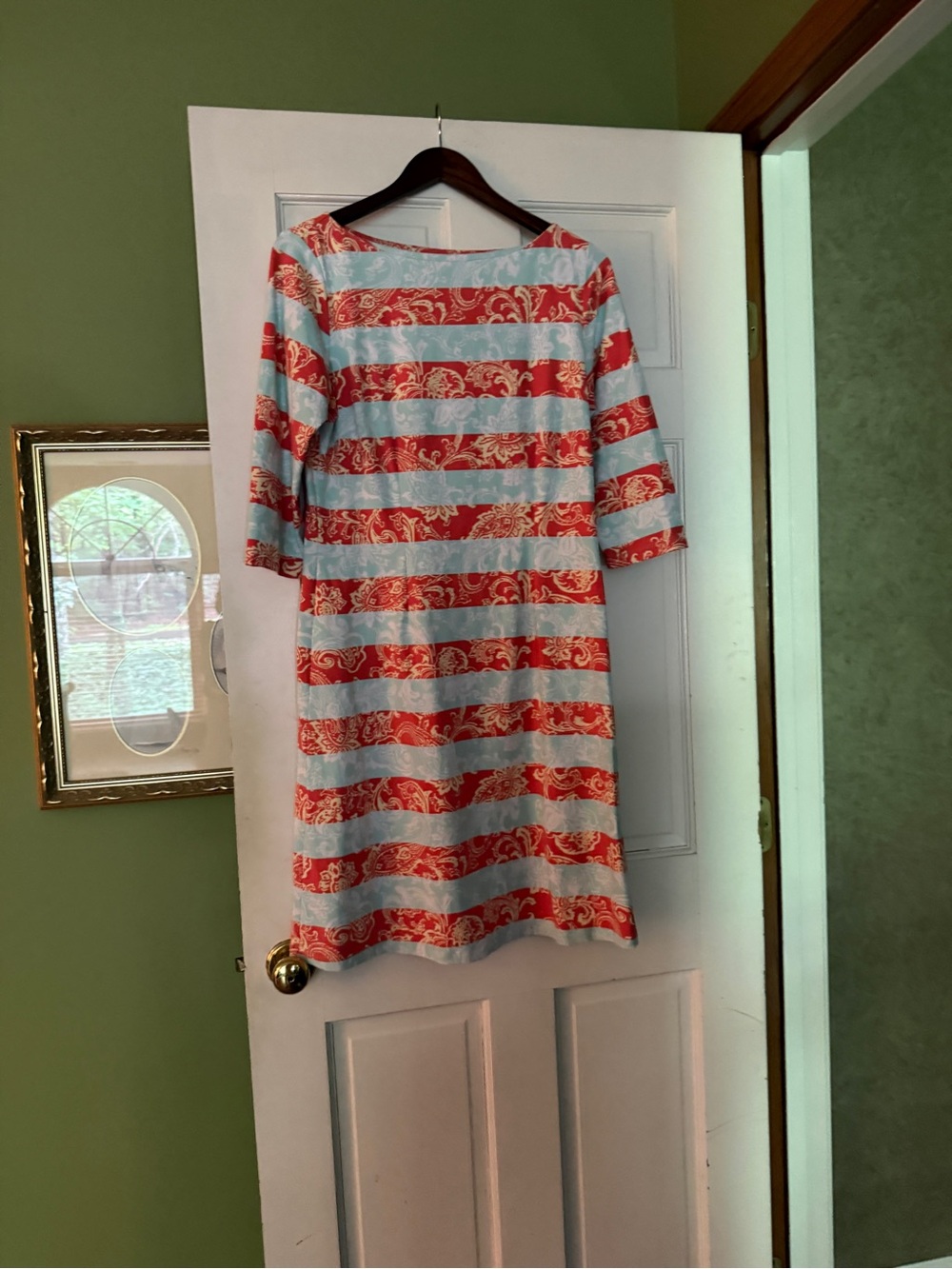 J. McLaughlin Red and Blue Patterned Dress with Geo Trim